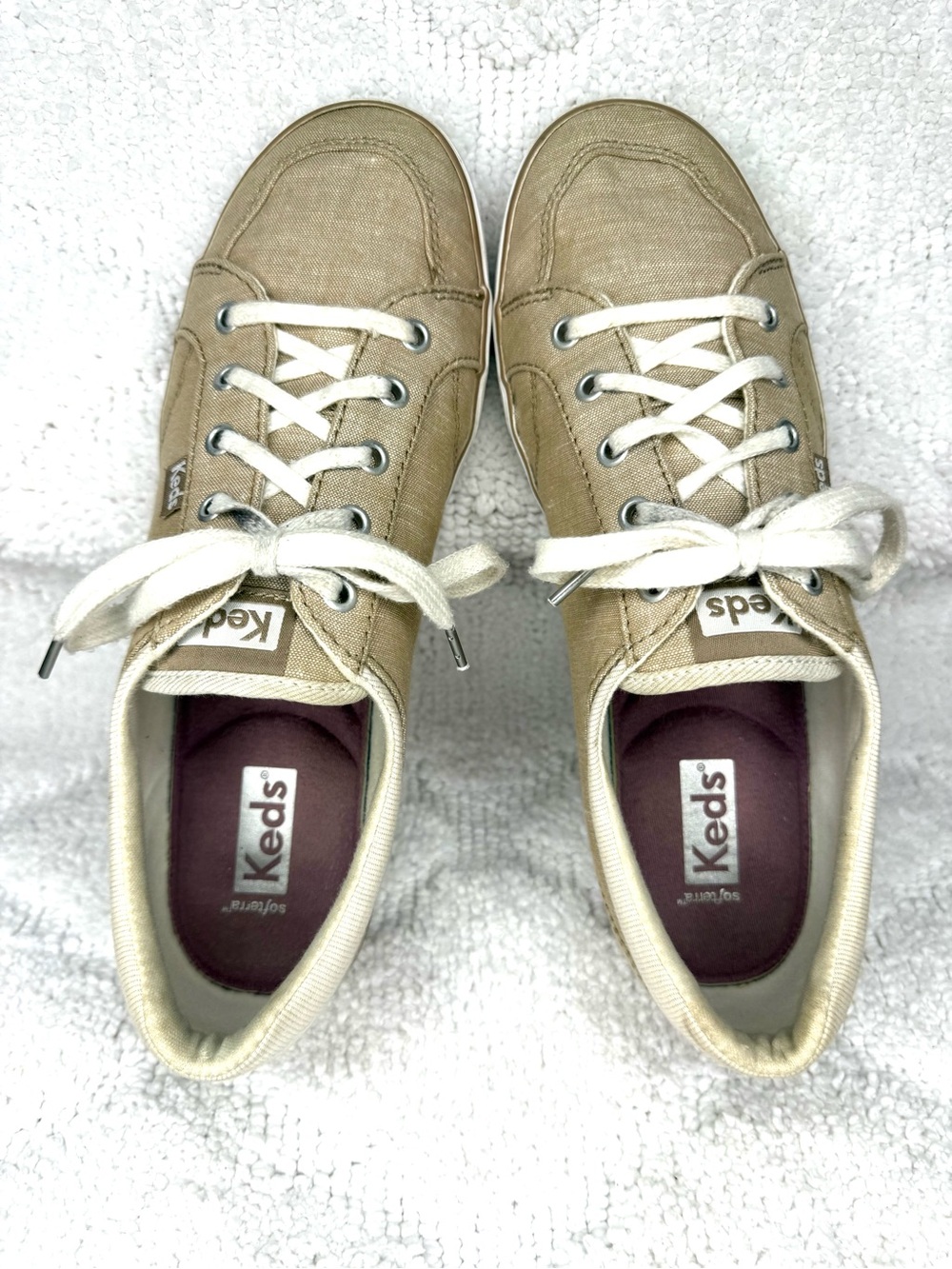 Keds Women’s 8 Tan Canvas Lace Up Sneakers Softerra Comfort Casual Shoes